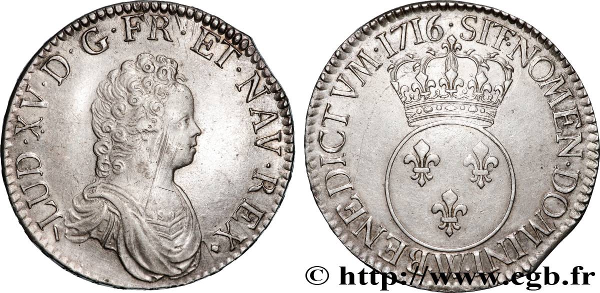 LOUIS XV  THE WELL-BELOVED  Écu vertugadin 1716 Lille AU/AU