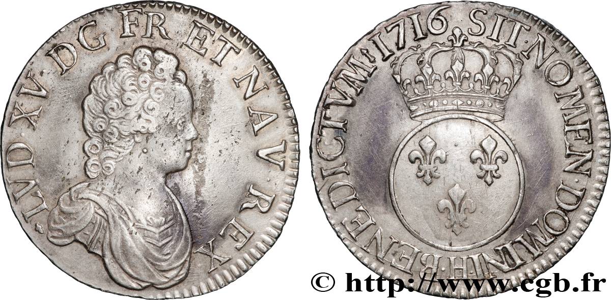 LOUIS XV  THE WELL-BELOVED  Écu dit  vertugadin  1716 La Rochelle AU