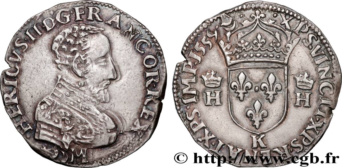 FRANÇOIS II. MONNAYAGE AU NOM D HENRI II Teston à la tête nue, 3e type 1559 Bordeaux TTB+