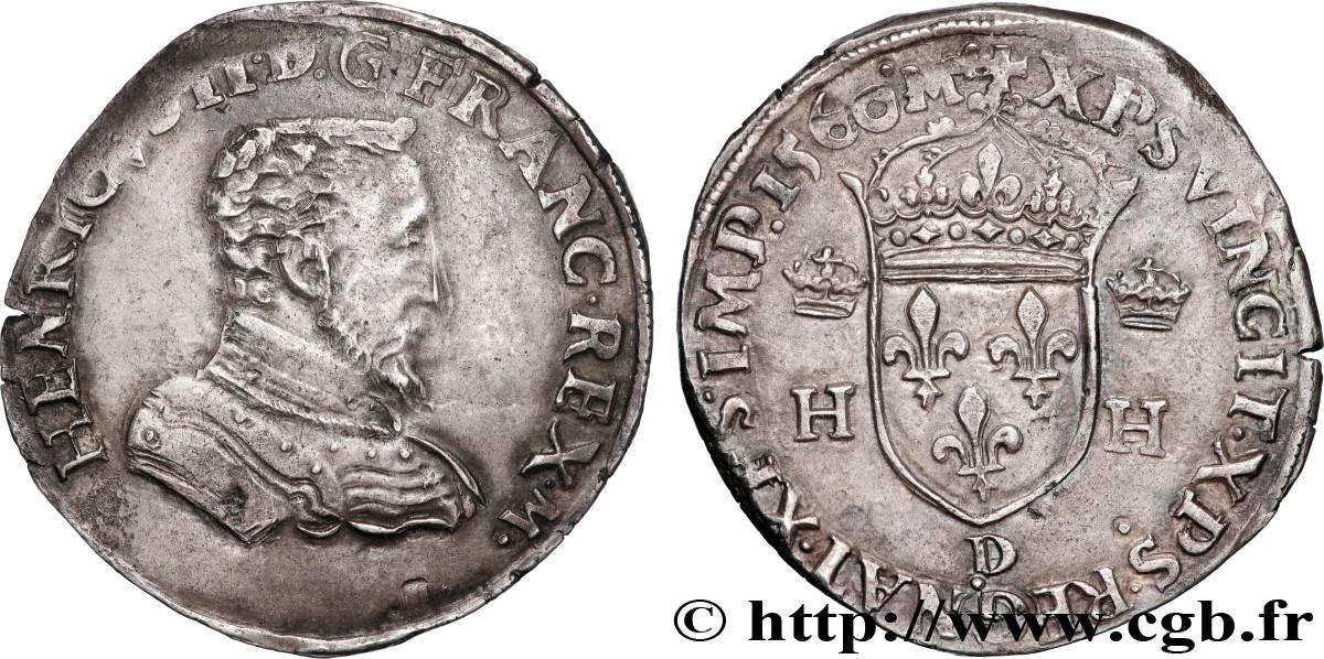 CHARLES IX. COINAGE AT THE NAME OF HENRY II Teston à la tête nue, 1er type 1560 Lyon fVZ