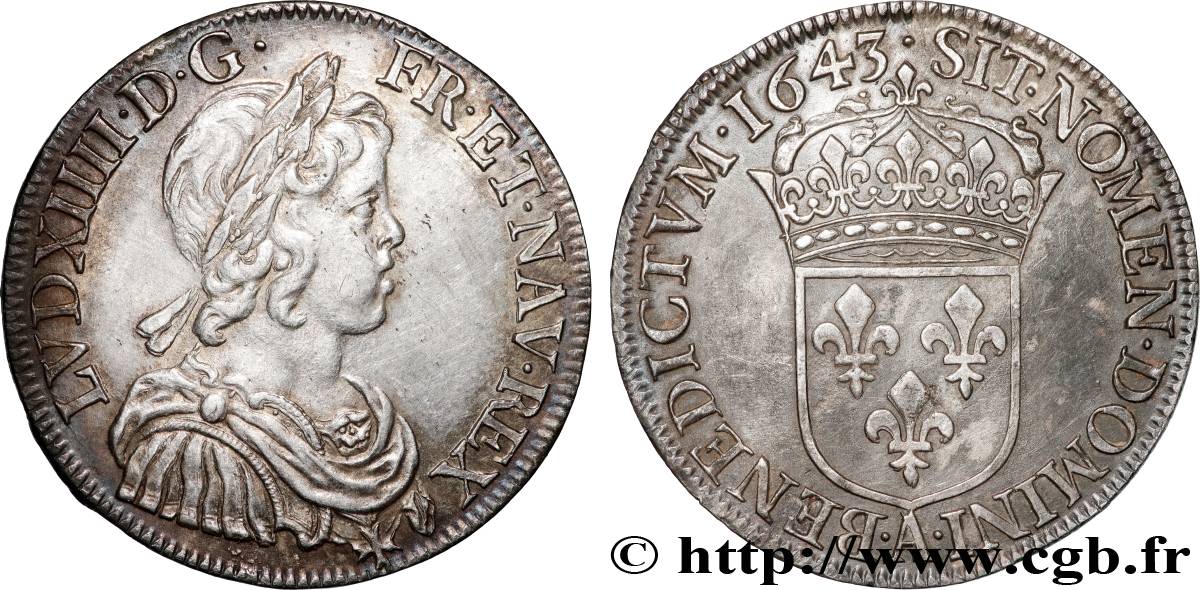 LOUIS XIV  THE SUN KING  Demi-écu, portrait à la mèche courte 1643 Paris, Monnaie du Louvre AU