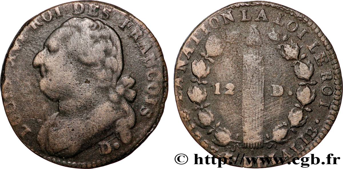 LA CONVENTION 12 deniers dit  au faisceau , type FRANCOIS 1793 Dijon TB
