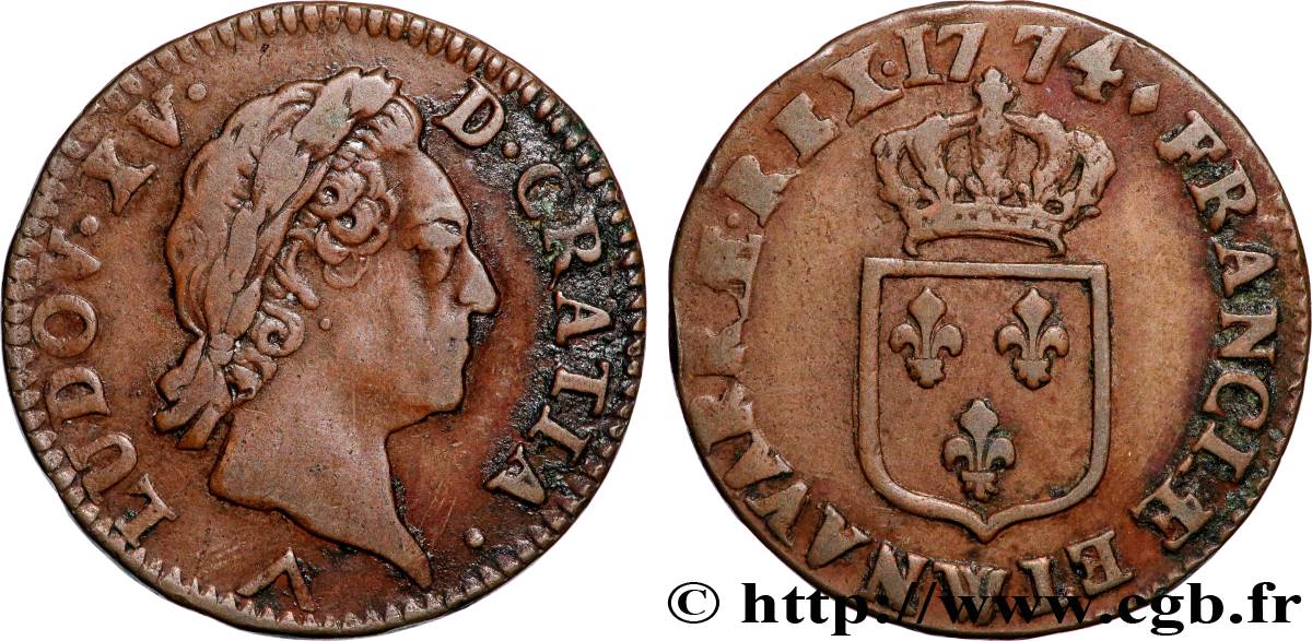 LOUIS XV DIT LE BIEN AIMÉ Demi-sol dit  à la vieille tête  1774 Lille TTB