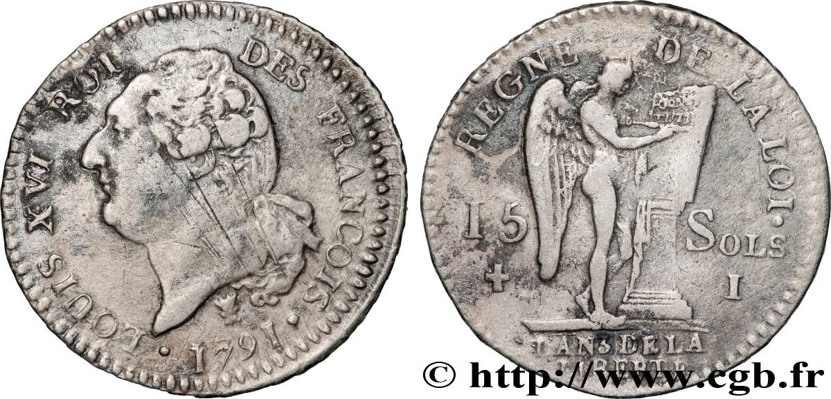 LOUIS XVI (MONARQUE CONSTITUTIONNEL)  15 sols dit  au génie , type FRANCOIS 1791 Limoges TTB
