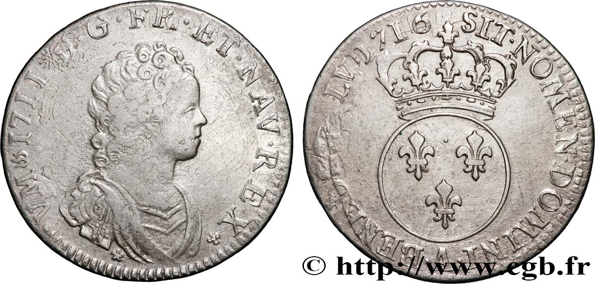 LOUIS XV DIT LE BIEN AIMÉ Quart d’écu à l’écu rond couronné 1716 Paris TB+/TTB