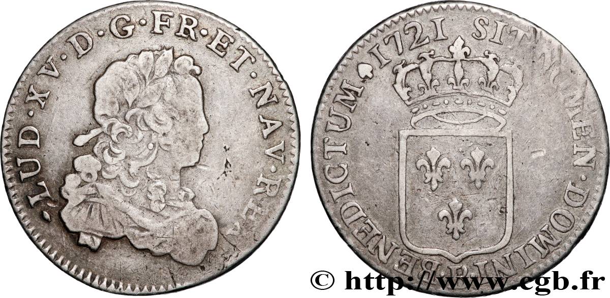 LOUIS XV DIT LE BIEN AIMÉ Tiers d écu de France 1721 Rouen TTB
