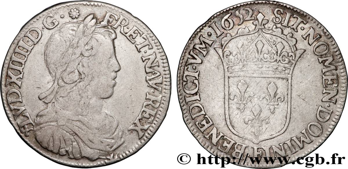 LOUIS XIV LE GRAND OU LE ROI SOLEIL Demi-écu, portrait à la mèche longue 1652 Angers TB+