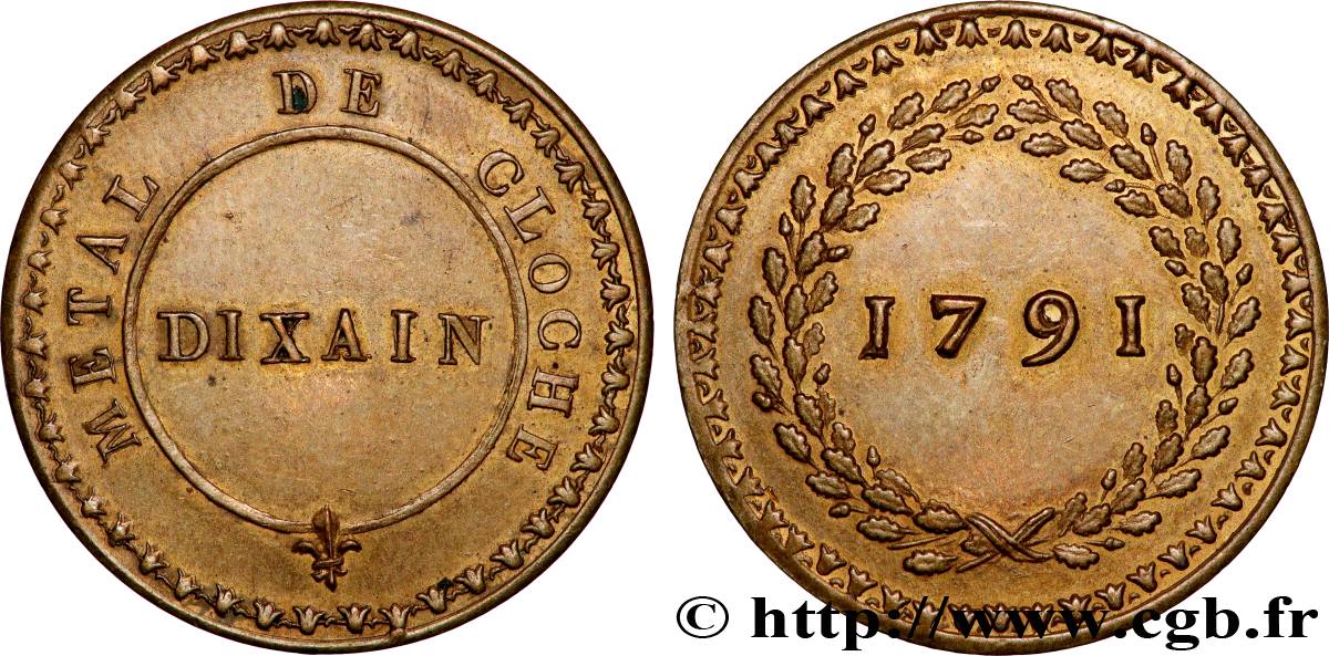 REVOLUTION COINAGE Dixain de Rochon 1791 Lyon q.SPL/SPL