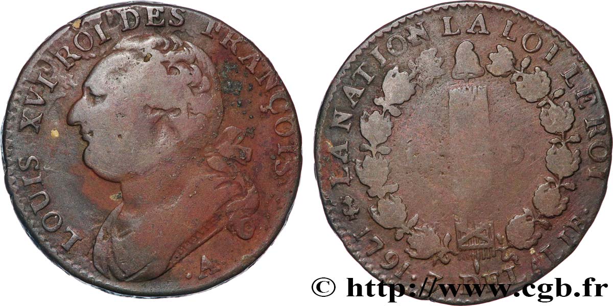LOUIS XVI 12 deniers dit  au faisceau , type FRANÇOIS 1791 Paris VF