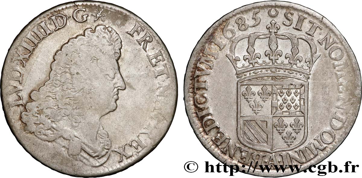 LOUIS XIV LE GRAND OU LE ROI SOLEIL Demi-écu de Flandre 1685 Paris TB+/TTB
