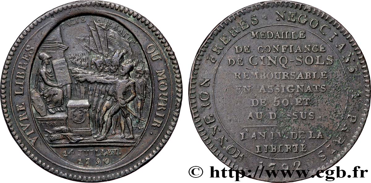 CONFIANCE (MONNAIES DE...) Monneron de 5 sols au serment (An IV), 3e type 1792 Birmingham, Soho TTB