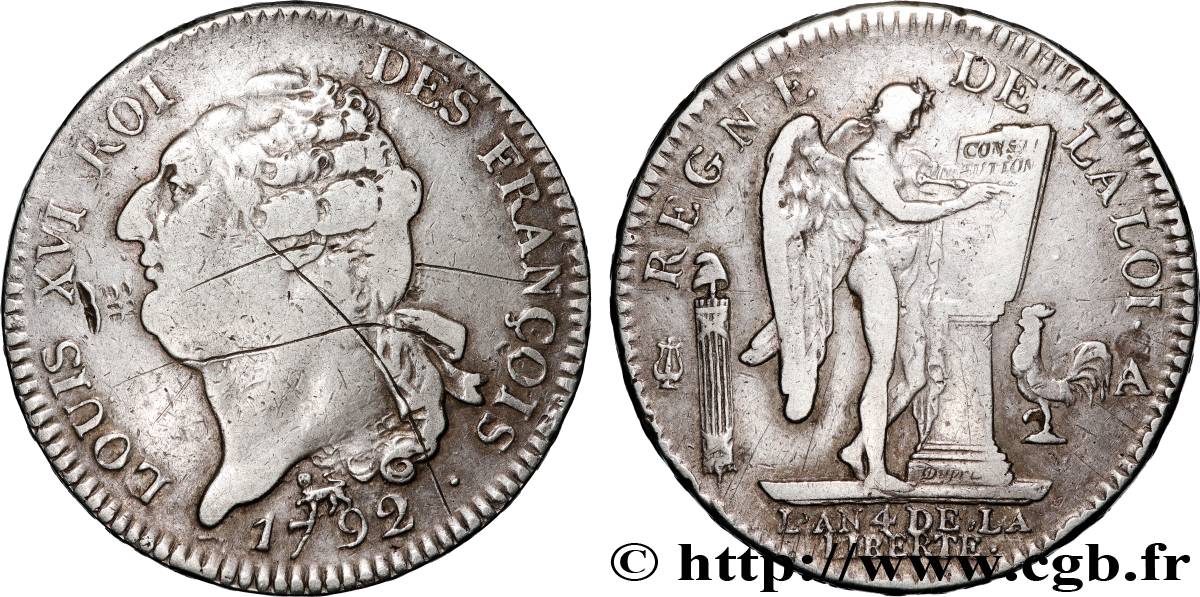 LOUIS XVI (MONARQUE CONSTITUTIONNEL)  Écu au génie 1792 Paris TB+