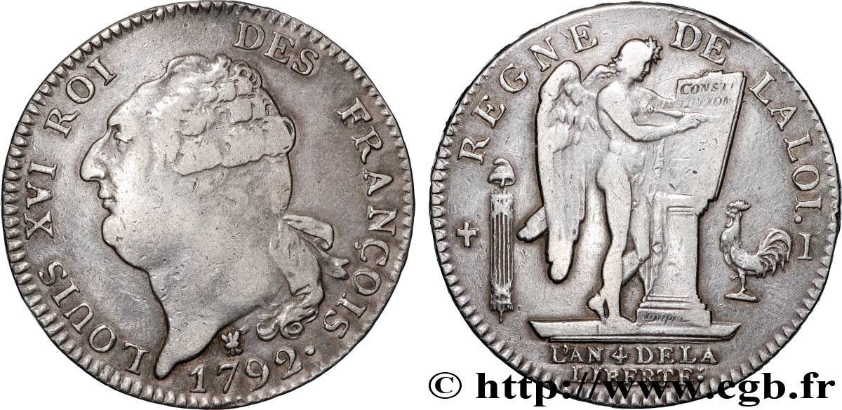 LOUIS XVI (MONARQUE CONSTITUTIONNEL)  Écu dit  au génie , légende FRANÇOIS 1792 Limoges TTB