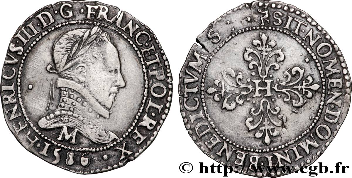 HENRY III Demi-franc au col plat 1586 Toulouse AU/AU