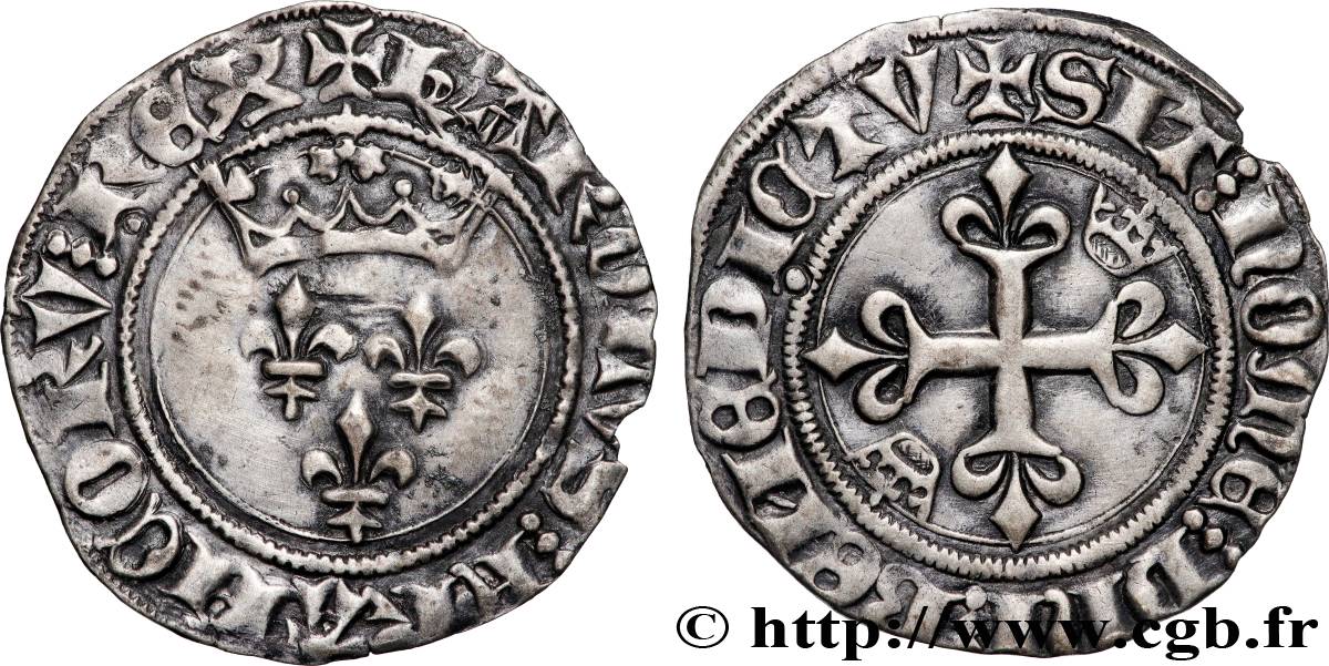 CHARLES VI LE FOU ou LE BIEN AIMÉ / THE BELOVED or THE MAD Gros dit  florette  n.d. Tournai XF/AU