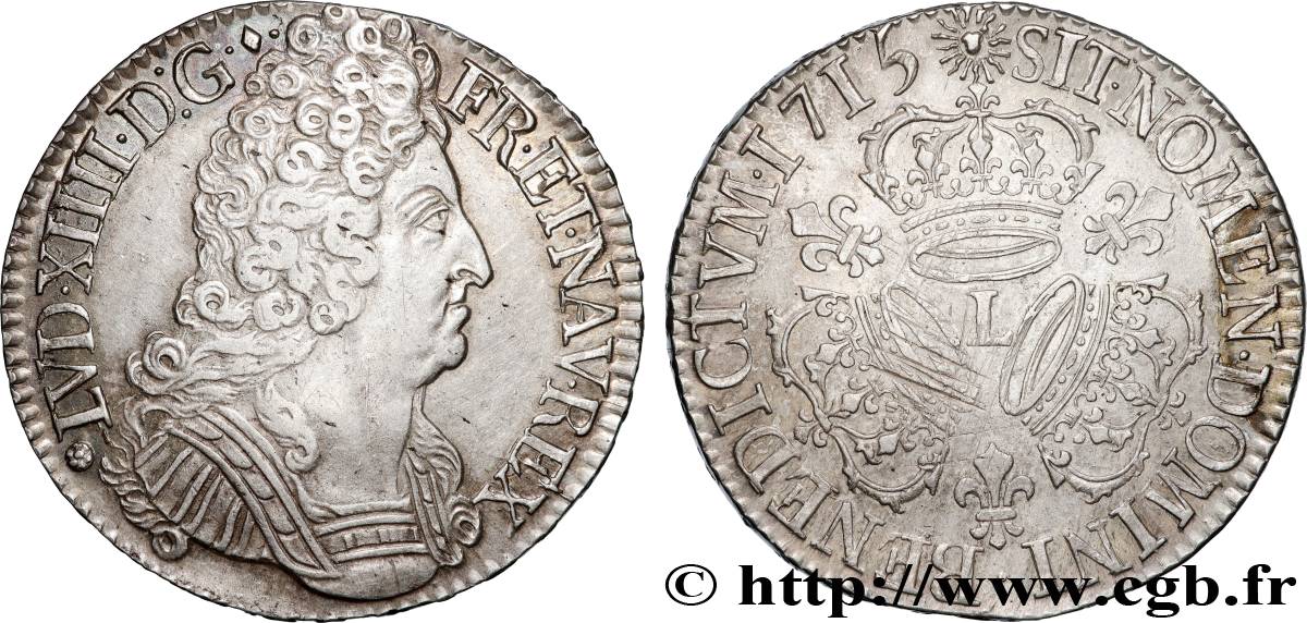 LOUIS XIV  THE SUN KING  Écu aux trois couronnes 1715 Bayonne AU