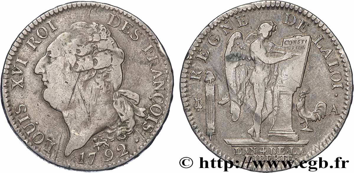 LOUIS XVI (MONARQUE CONSTITUTIONNEL)  Écu au génie 1792 Paris TB+