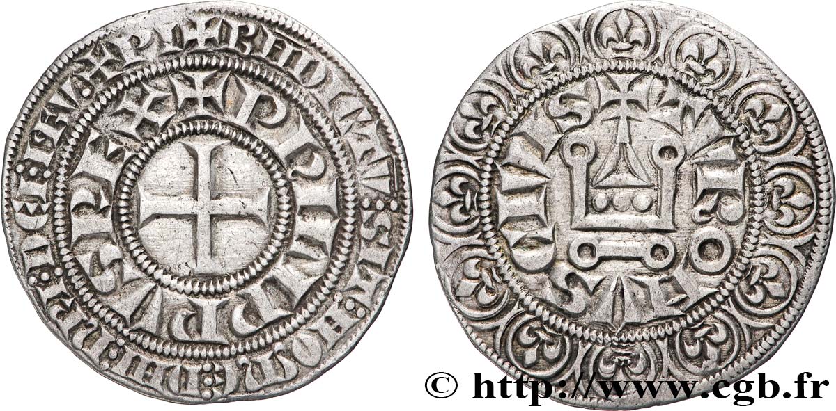 PHILIPPE III LE HARDI ET PHILIPPE IV LE BEL - MONNAYAGE COMMUN (à partir de 1280) Gros tournois à l O rond n.d.  TTB