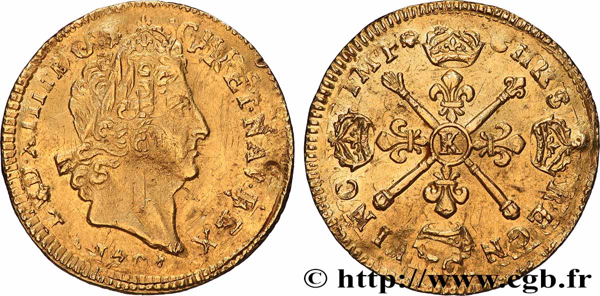 LOUIS XIV LE GRAND OU LE ROI SOLEIL Louis d’or aux huit L et aux insignes s.m. Bordeaux TB+/TTB