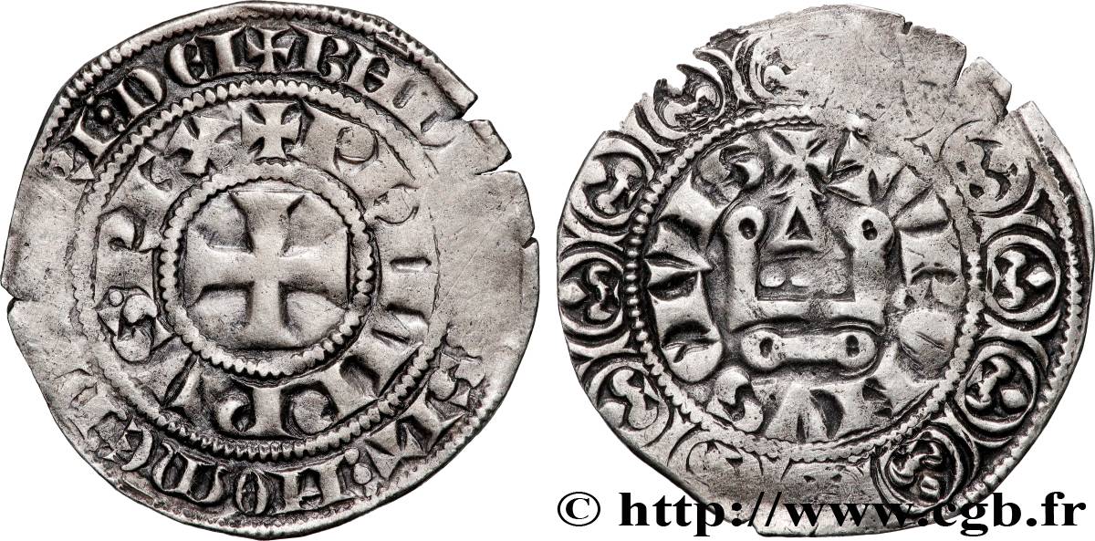 PHILIPPE IV LE BEL Maille demie ou maille blanche tournois à l 0 long n.d. s.l. TTB
