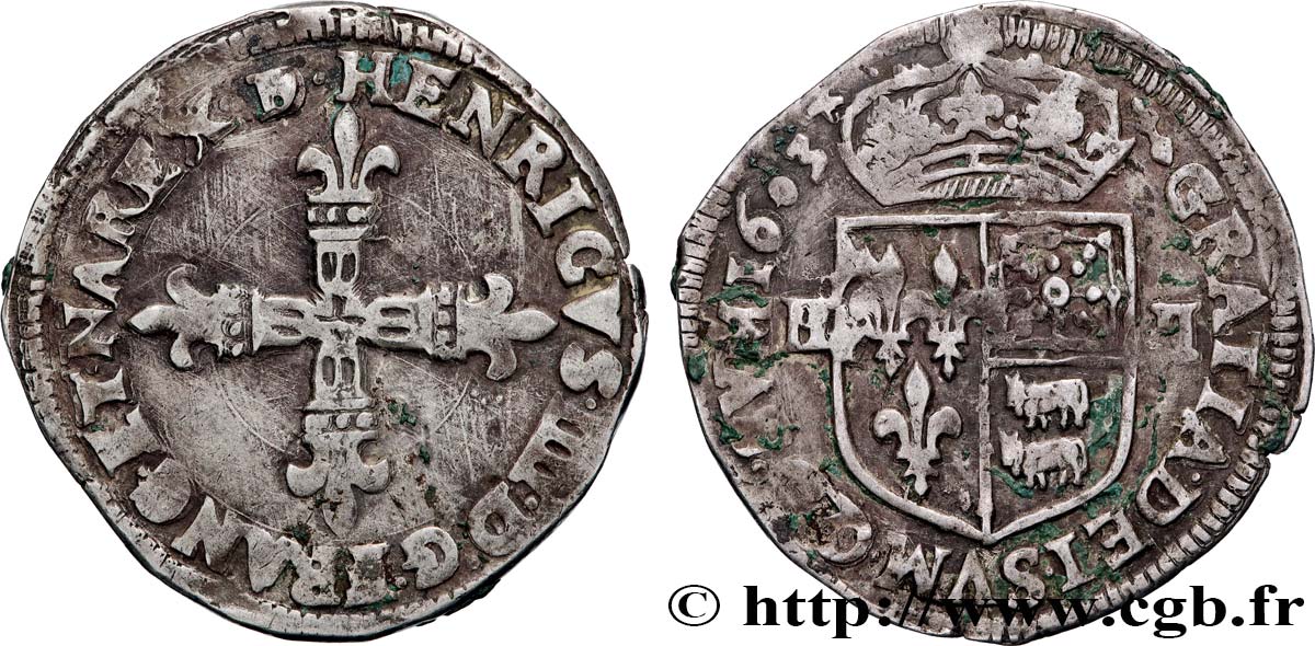 HENRI IV LE GRAND Quart d écu de Béarn 1603 Pau TB+