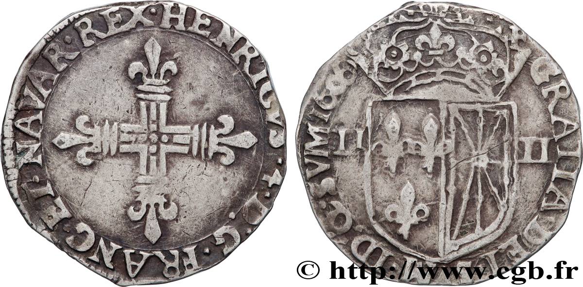 HENRI IV LE GRAND Quart d écu de Navarre 1606 Saint-Palais TTB/TB+
