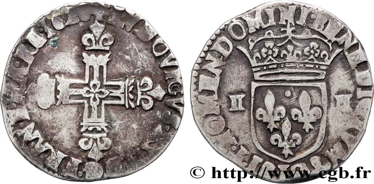 LOUIS XIII LE JUSTE Quart d écu, à la croix fleurdelisée, titulature côté croix 1628 Bayonne TB+