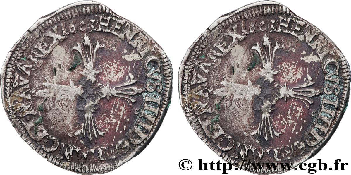 HENRI IV LE GRAND Quart d écu, croix feuillue de face 1603 Rennes TB+