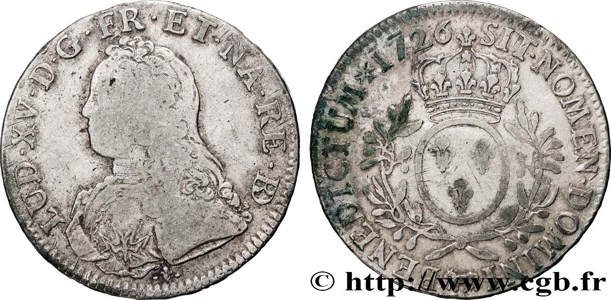 LOUIS XV DIT LE BIEN AIMÉ Écu aux branches d olivier, buste habillé 1726 Pau TB+
