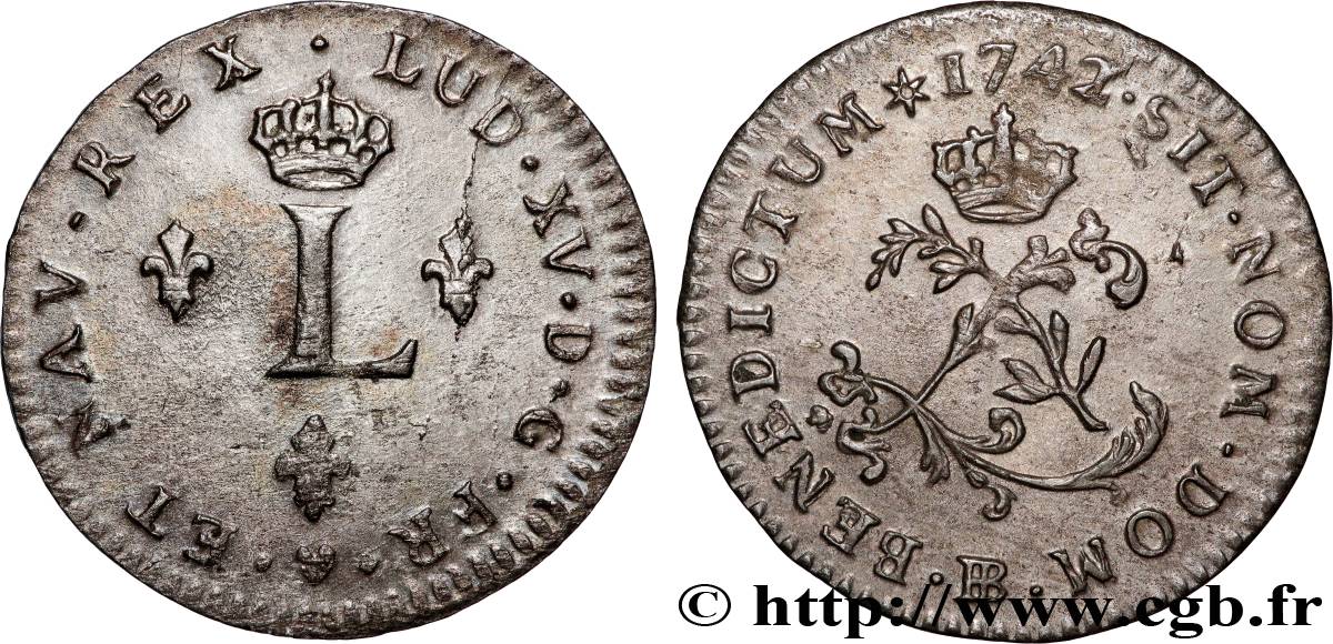 LOUIS XV  THE WELL-BELOVED  Double sol de billon 1742 Strasbourg BB/q.SPL