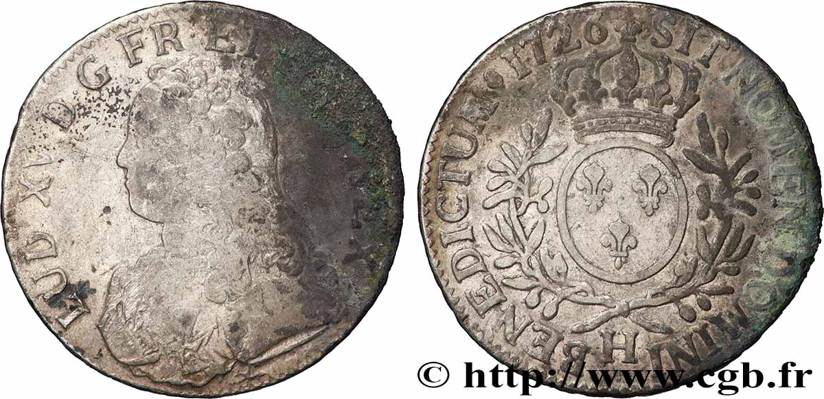 LOUIS XV DIT LE BIEN AIMÉ Écu aux branches d olivier, buste habillé 1726 La Rochelle  TB+