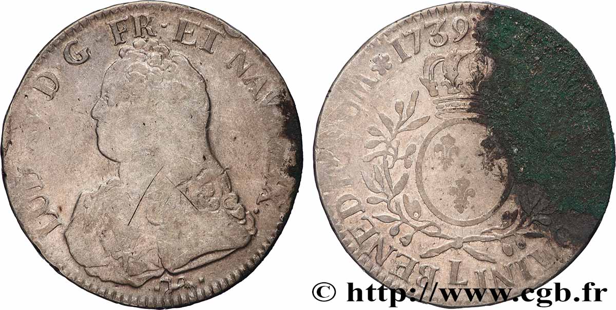 LOUIS XV DIT LE BIEN AIMÉ Écu aux branches d olivier, buste habillé 1739 Bayonne TB