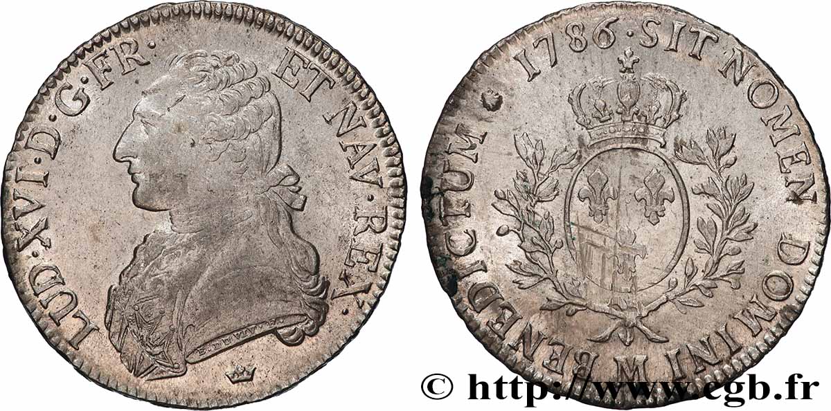 LOUIS XVI Écu aux branches d olivier 1786 Toulouse SUP