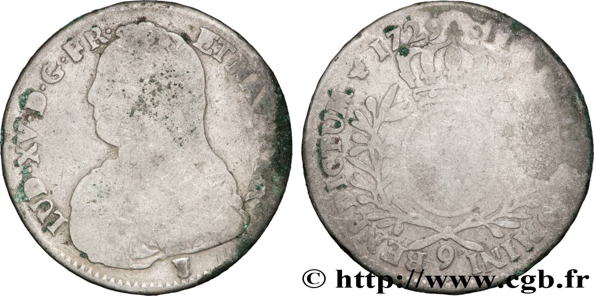 LOUIS XV DIT LE BIEN AIMÉ Demi-écu aux branches d olivier, buste habillé 1729 Rennes B