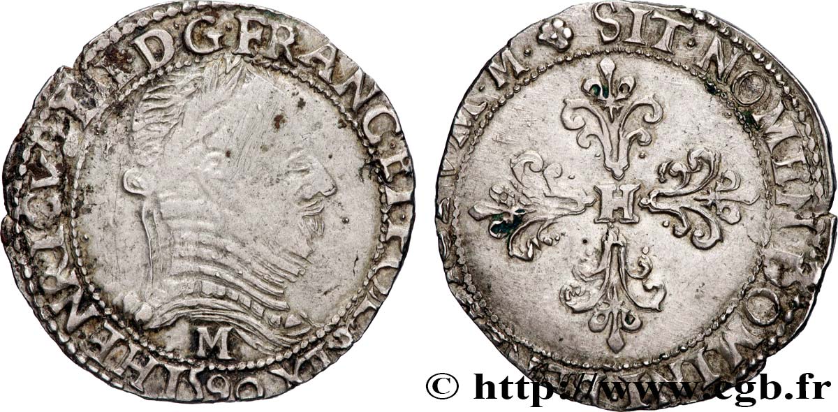 LIGUE. COINAGE AT THE NAME OF HENRY III Demi-franc au col plat 1590 Toulouse VF