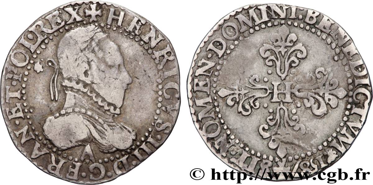 HENRY III Demi-franc au col gaufré 1587 Paris BC+
