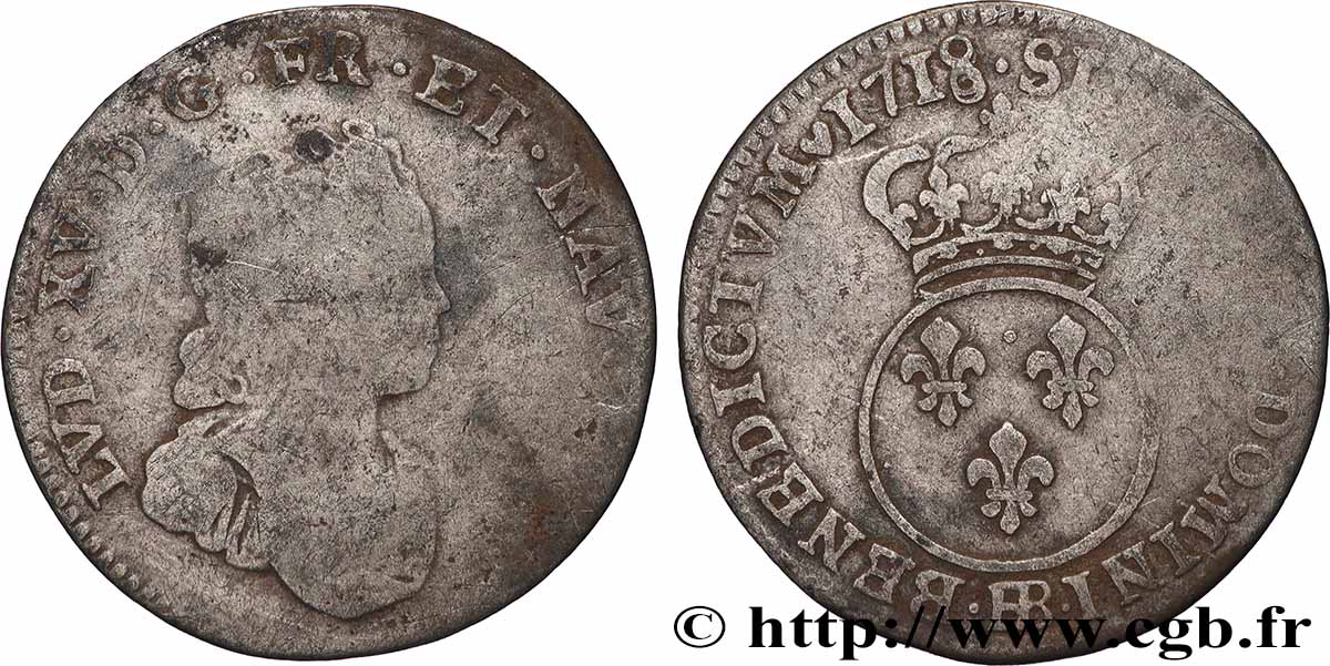 LOUIS XV DIT LE BIEN AIMÉ Dixième d écu dit  vertugadin  1718 Strasbourg TB/TB+