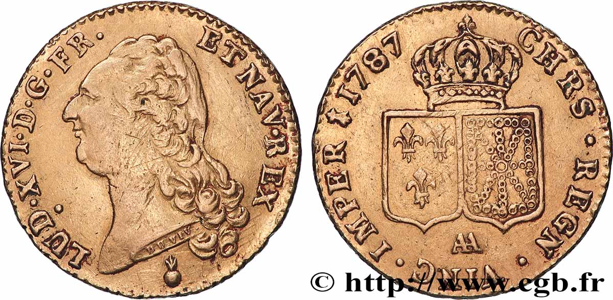 LOUIS XVI Double louis d’or aux écus accolés 1787 Metz TTB