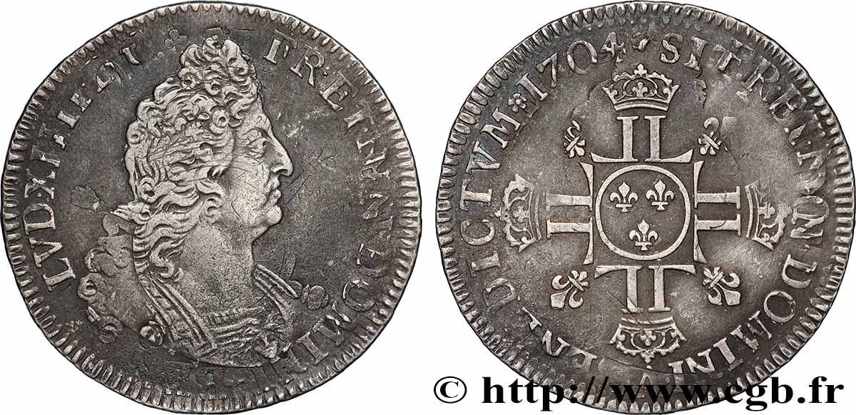 LOUIS XIV  THE SUN KING  Demi-écu aux huit L, 2e type 1704 Paris XF/AU
