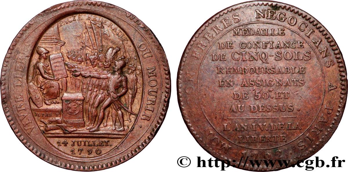 CONFIANCE (MONNAIES DE...) Monneron de 5 sols au serment (An IV), 3e type 1792 Birmingham, Soho TTB+