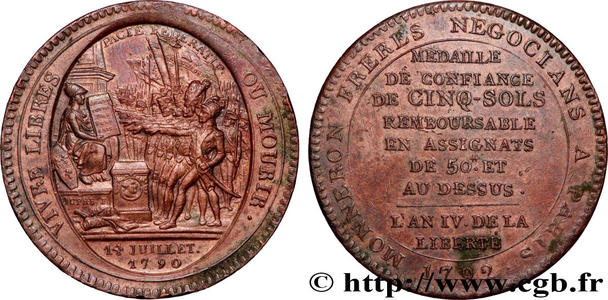 REVOLUTION COINAGE Monneron de 5 sols au serment (An IV), 3e type 1792 Birmingham, Soho fVZ/VZ