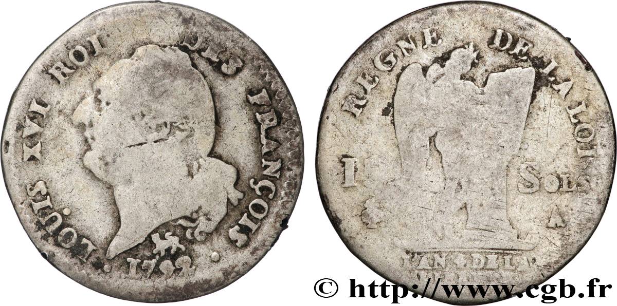 LOUIS XVI 15 sols dit  au génie , type FRANÇOIS 1792 Paris fS