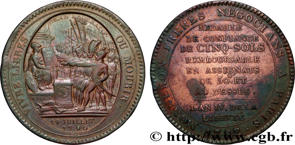 REVOLUTION COINAGE Monneron de 5 sols au serment (An IV), 3e type 1792 Birmingham, Soho BB