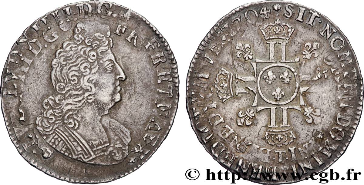 LOUIS XIV  THE SUN KING  Demi-écu aux huit L, 2e type 1704 Nantes XF