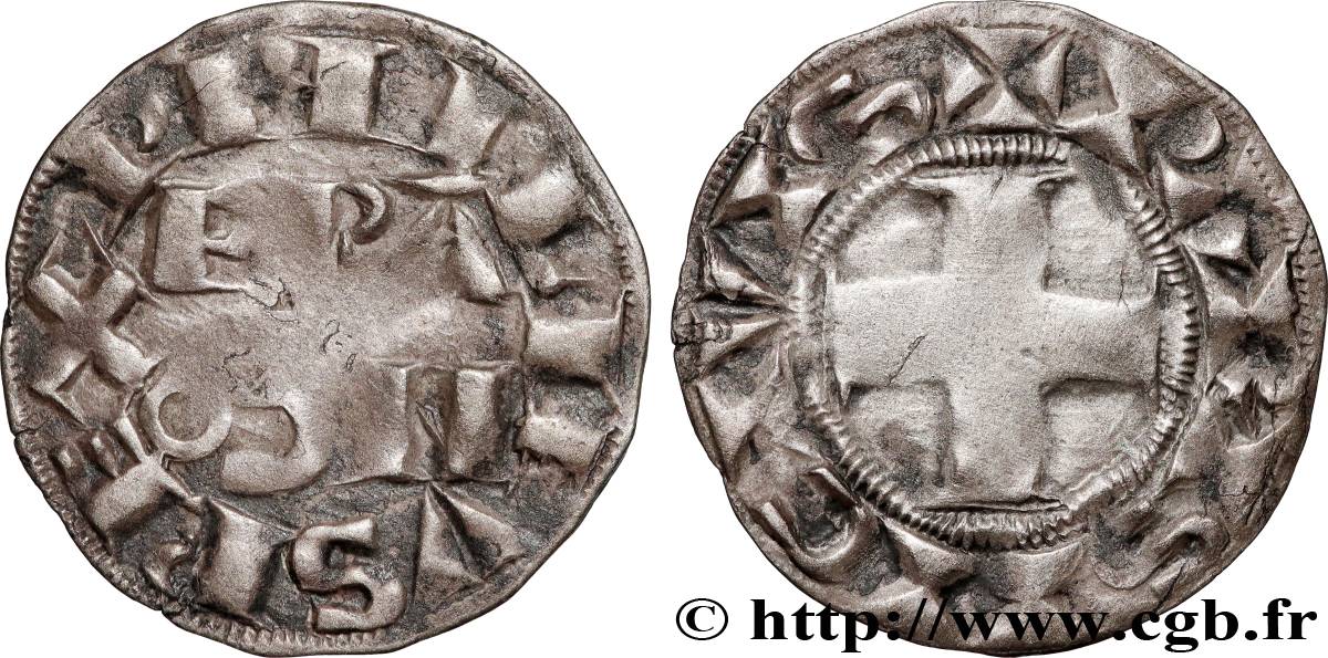 PHILIP II  AUGUSTUS  Denier parisis n.d. Paris XF