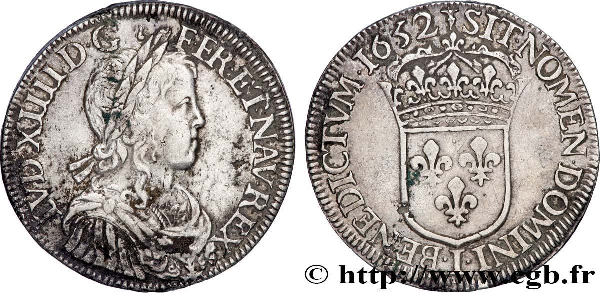 LOUIS XIV  THE SUN KING  Écu, portrait à la mèche longue 1652 Limoges XF