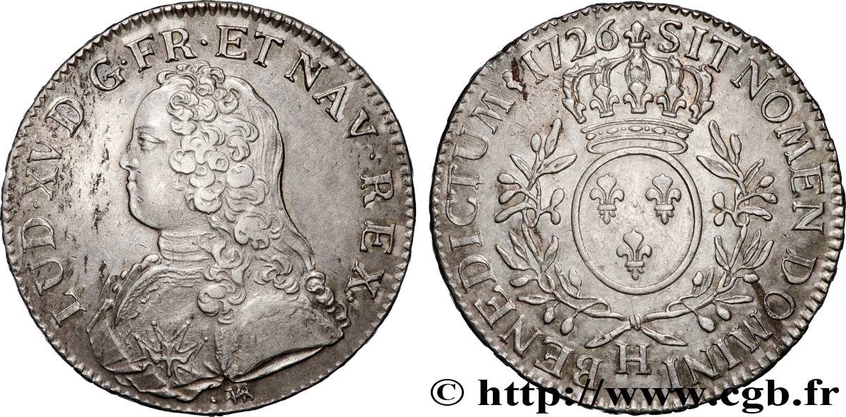 LOUIS XV THE BELOVED Écu aux branches d olivier, buste habillé 1726 La Rochelle  AU