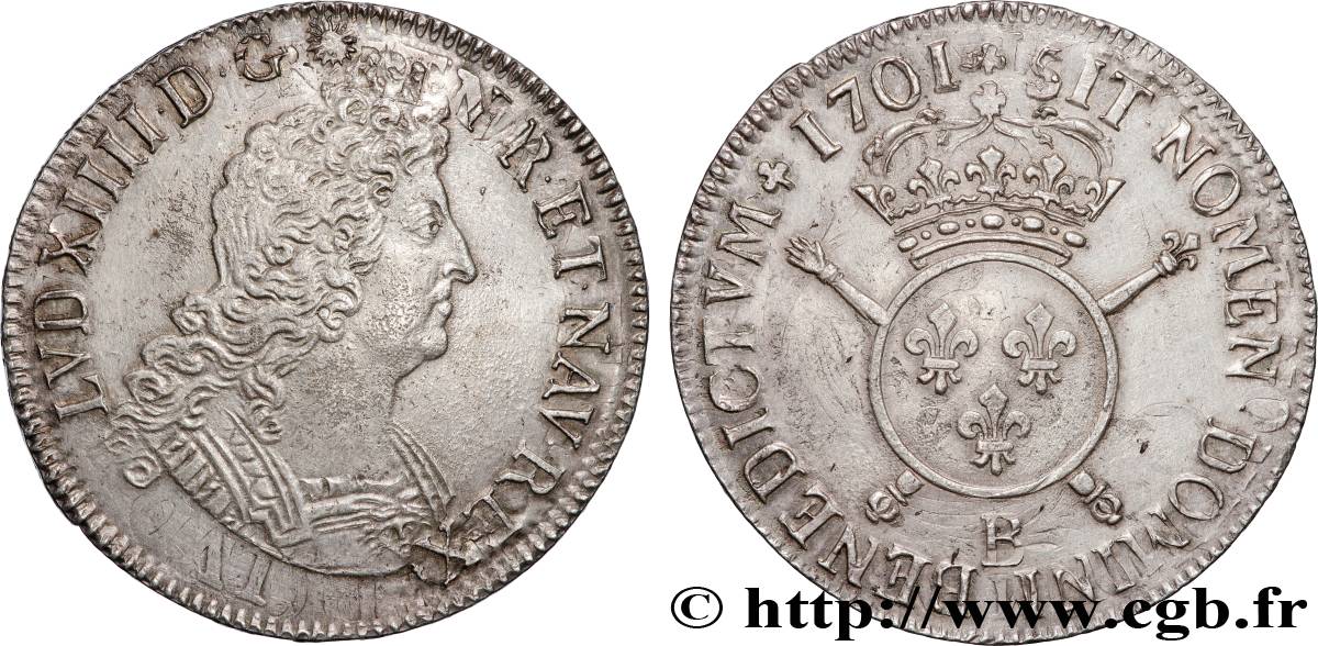 LOUIS XIV  THE SUN KING  Écu aux insignes 1701 Rouen AU
