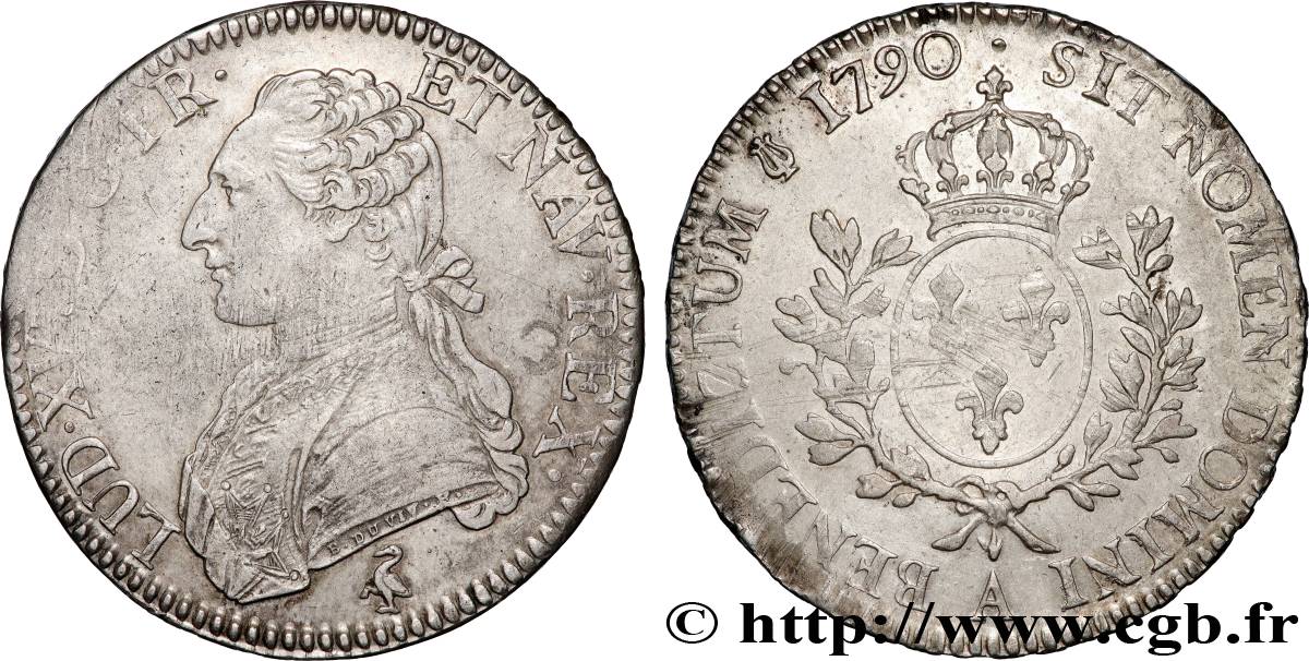 LOUIS XVI Écu aux branches d olivier 1790 Paris AU