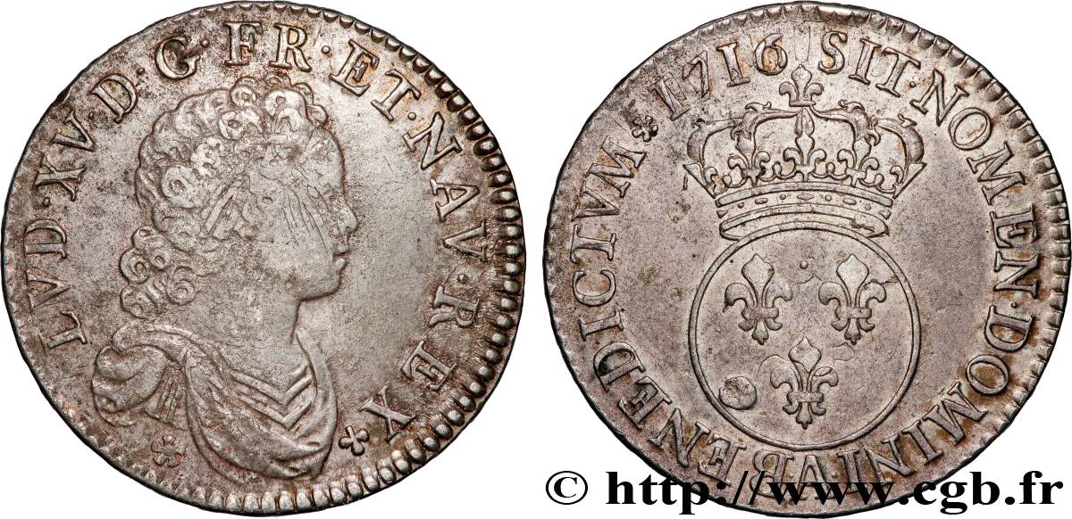 LOUIS XV DIT LE BIEN AIMÉ Demi-écu dit  vertugadin  1716 Paris TTB